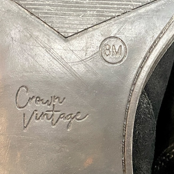 CROWN VINTAGE Black Suede Ankle Boots Animal Print on Side Shaft 2” Heel Size 8 - Picture 10 of 12